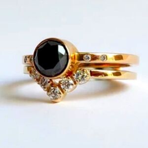 Glamira Black Onyx & Gold Stackable Ring Set